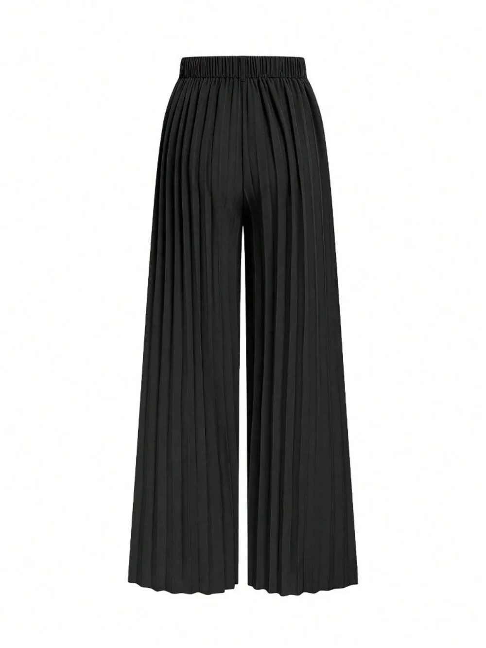 Black Elegant Women's Minimalist Pleated Casual Pants - Picture 6 of 7